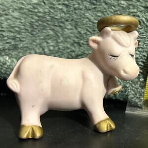 Vintage Ceramic Holy Cow Figurine, Pink with Gold accents
